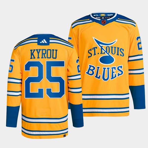 Men%27s St. Louis Blues #25 Jordan Kyrou Yellow 2022-23 Reverse Retro Stitched Jersey Dzhi